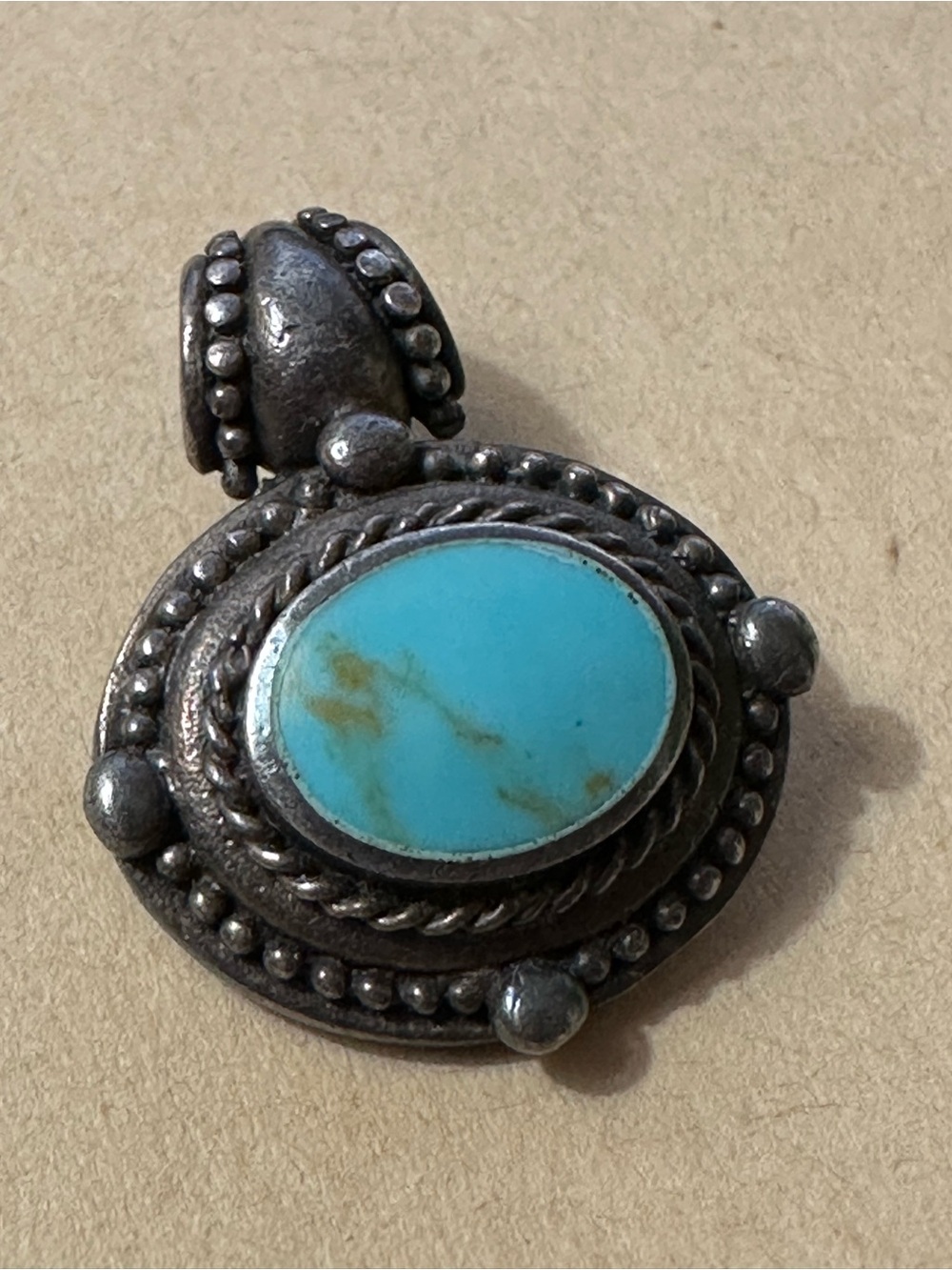Sterling Silver Pendant with Oval Turquoise Stone - Thai